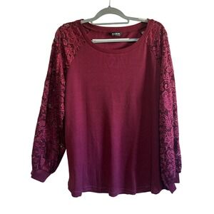 Bloomchic‎ Women's 14/16 Burgundy Ribbed Knit Pullover Lace Long Sleeve Casual